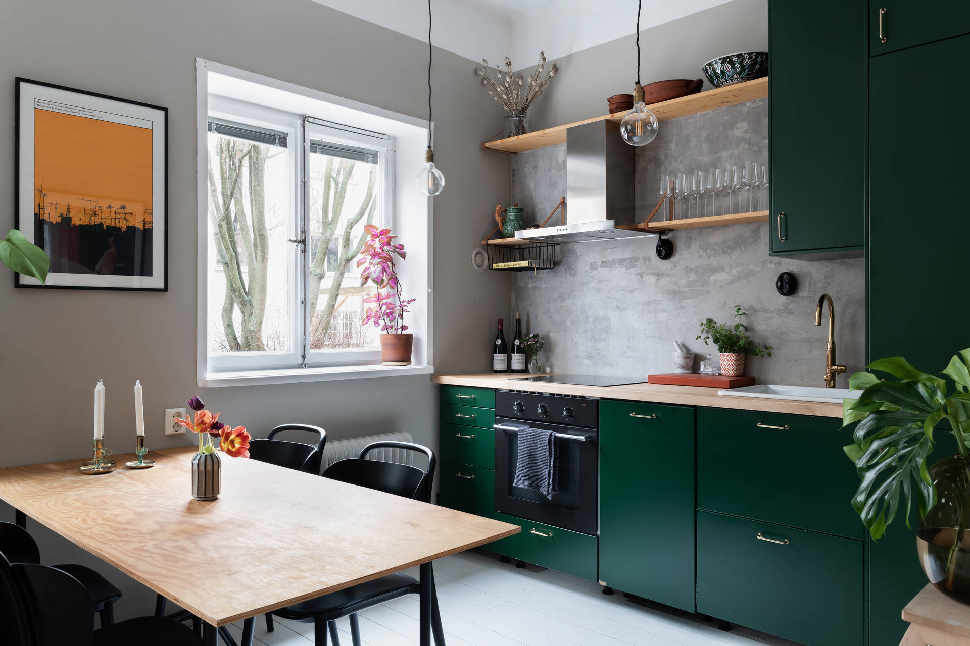 cuisine ouverte verte studio 33m2 décoration scandinave cuisine ouverte verte studio 33m2 décoration scandinave