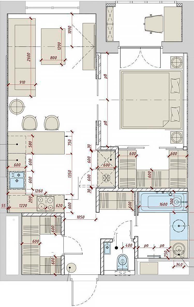 plan deux-pièces 48m2 décoration design plan deux-pièces 48m2 décoration design