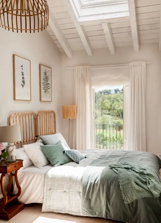 chambre avec poutres décoration rustique chic maison rénovée Espagne chambre avec poutres décoration rustique chic maison rénovée Espagne