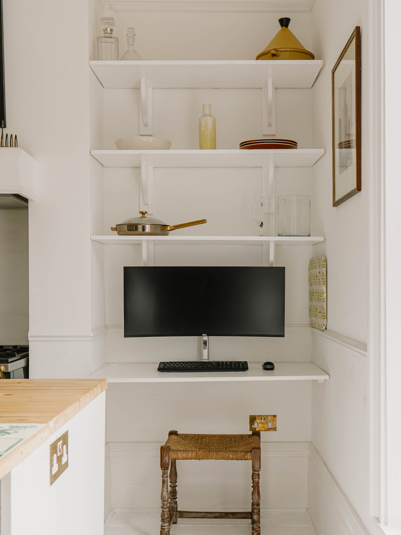 cuisine avec espace bureau deux-pièces 44m2 Londres décoration rustique chic