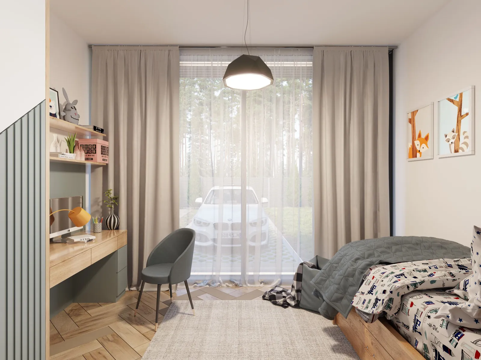 chambre avec bureau maison de 88m2 préfabriquée en bois modèle Helsinki de Ilumhouse chambre avec bureau maison de 88m2 préfabriquée en bois modèle Helsinki de Ilumhouse
