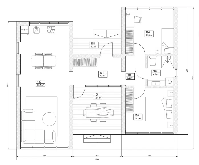 plan 2D maison de 88m2 préfabriquée en bois modèle Helsinki de Ilumhouse plan 2D maison de 88m2 préfabriquée en bois modèle Helsinki de Ilumhouse