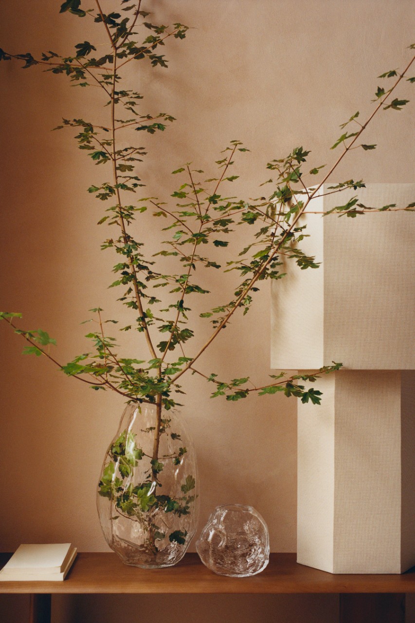 vase verre avec branche nouvelle collection printemps H&M HOME 2026 vase verre avec branche nouvelle collection printemps H&M HOME 2026