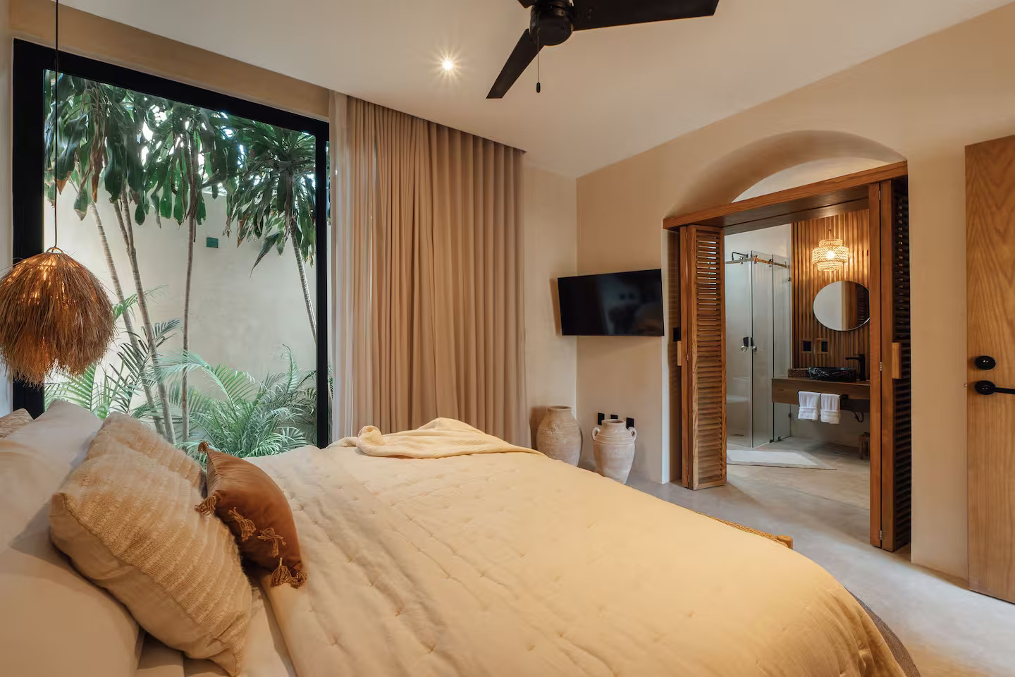 chambre couleurs naturelles décoration contemporaine maison avec piscine Tulum chambre couleurs naturelles décoration contemporaine maison avec piscine Tulum