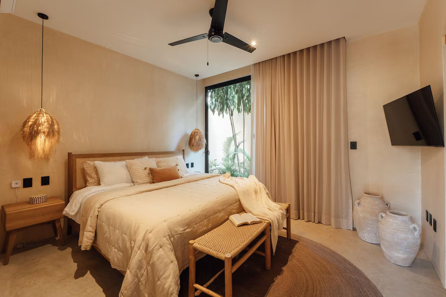 chambre couleurs naturelles décoration contemporaine maison avec piscine Tulum chambre couleurs naturelles décoration contemporaine maison avec piscine Tulum
