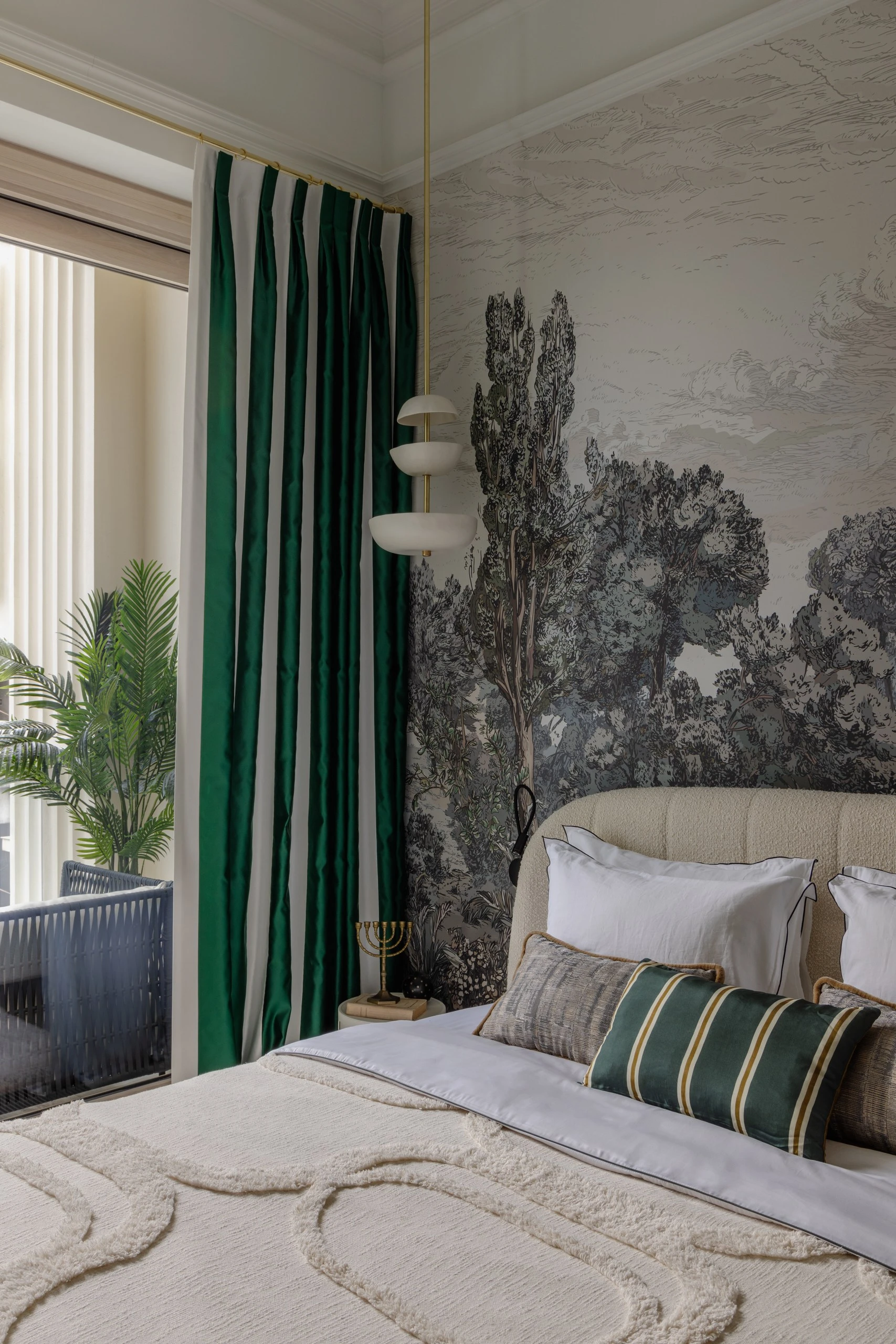 chambre avec papier-peint panoramique appartement 48m2 décoration contemporaine chambre avec papier-peint panoramique appartement 48m2 décoration contemporaine