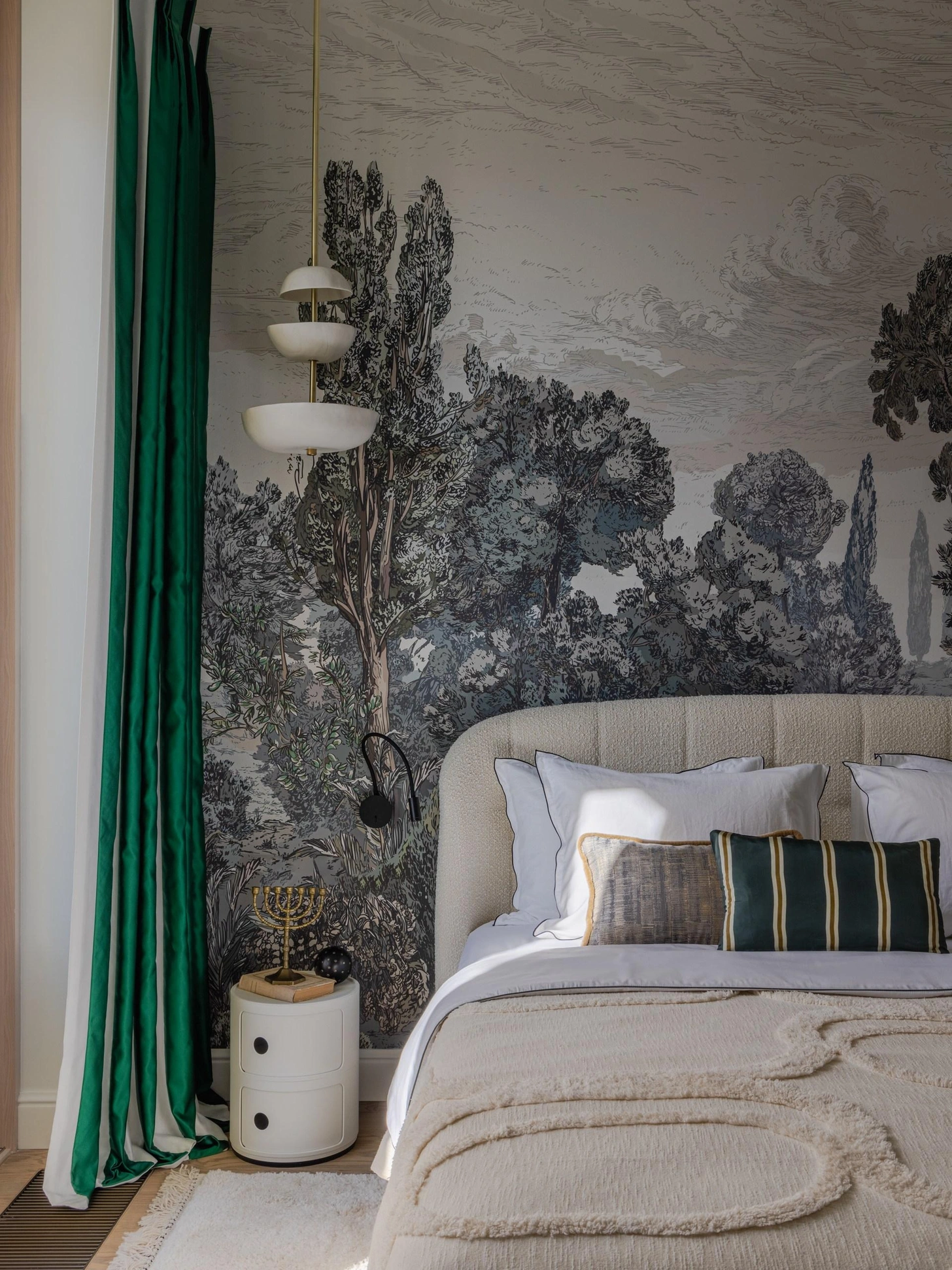 chambre avec papier-peint panoramique appartement 48m2 décoration contemporaine chambre avec papier-peint panoramique appartement 48m2 décoration contemporaine