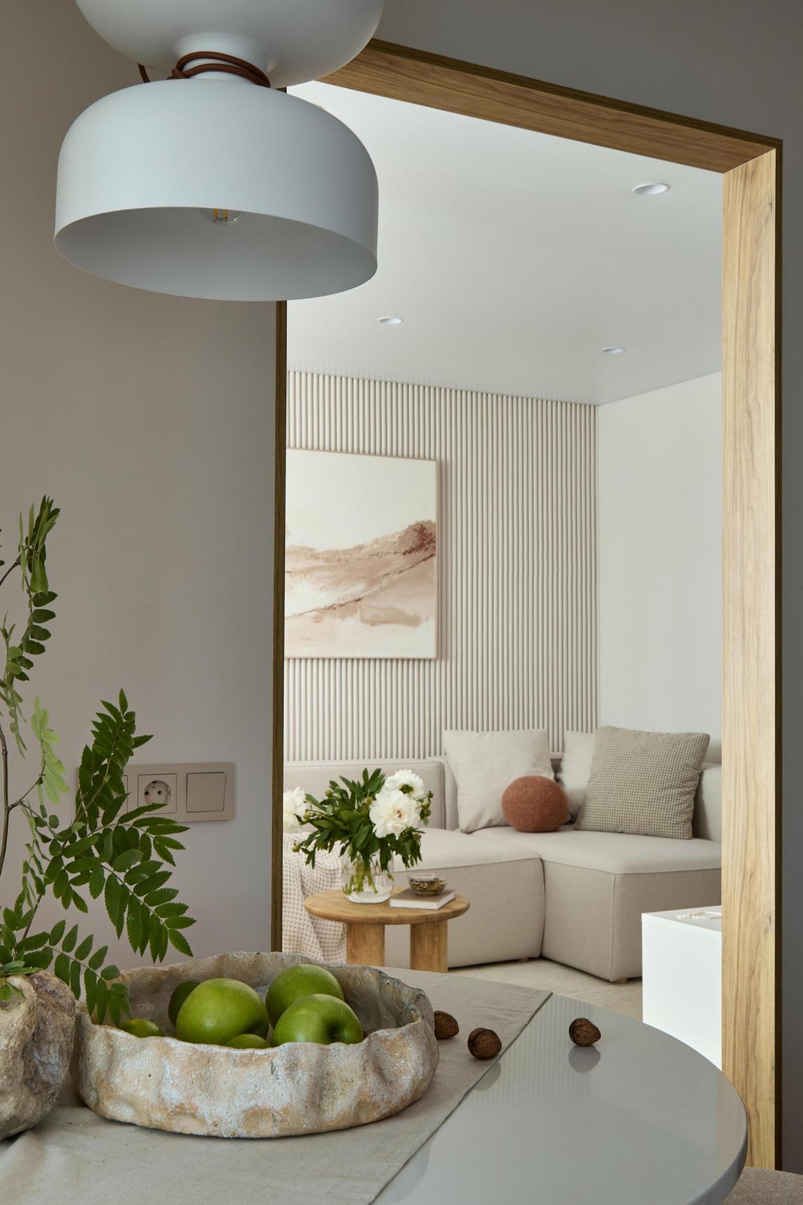 salon et cuisine studio 42m2 transformé en deux-pièces avec verrière bois