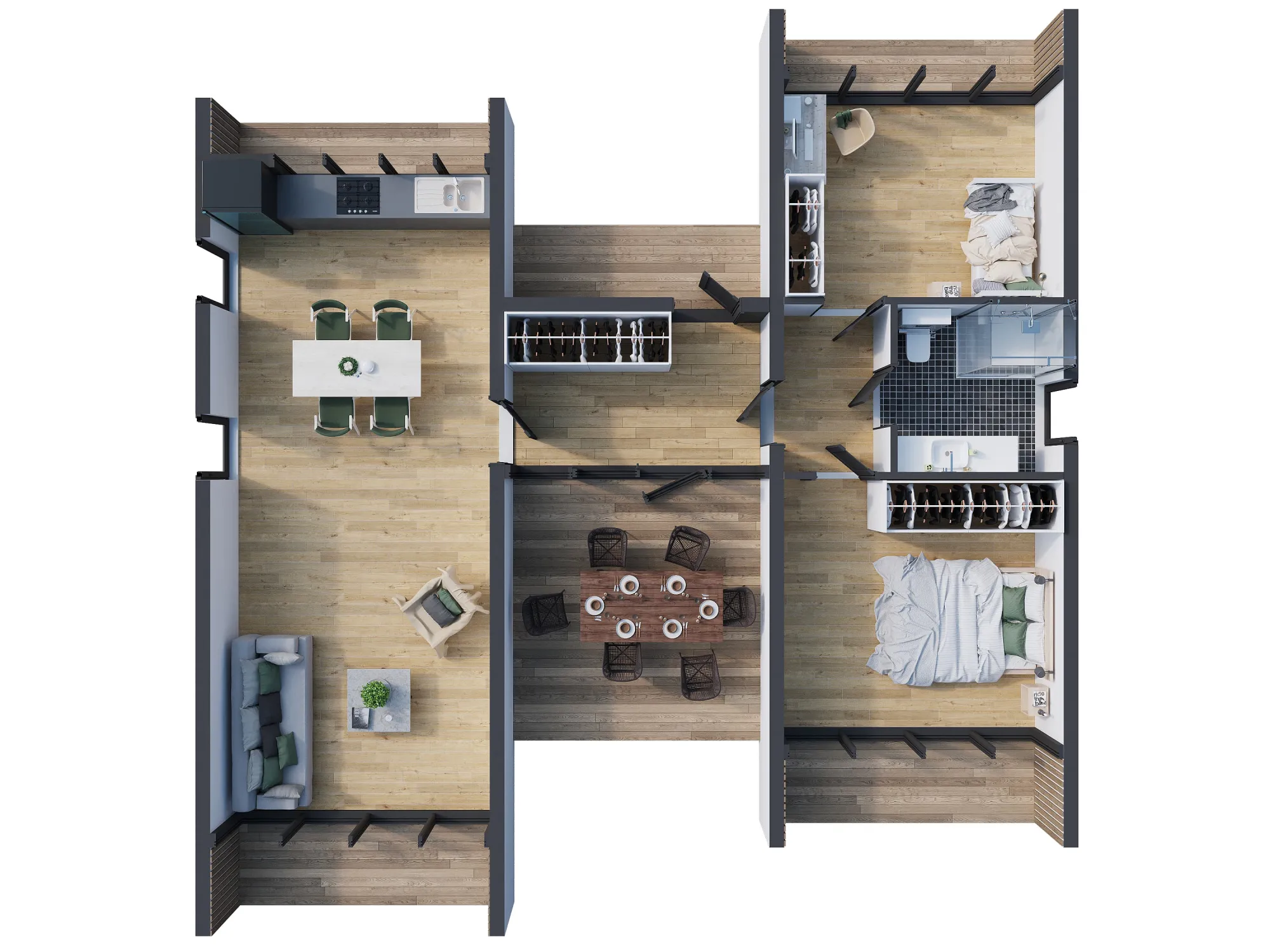 plan 3D maison de 88m2 préfabriquée en bois modèle Helsinki de Ilumhouse plan 3D maison de 88m2 préfabriquée en bois modèle Helsinki de Ilumhouse