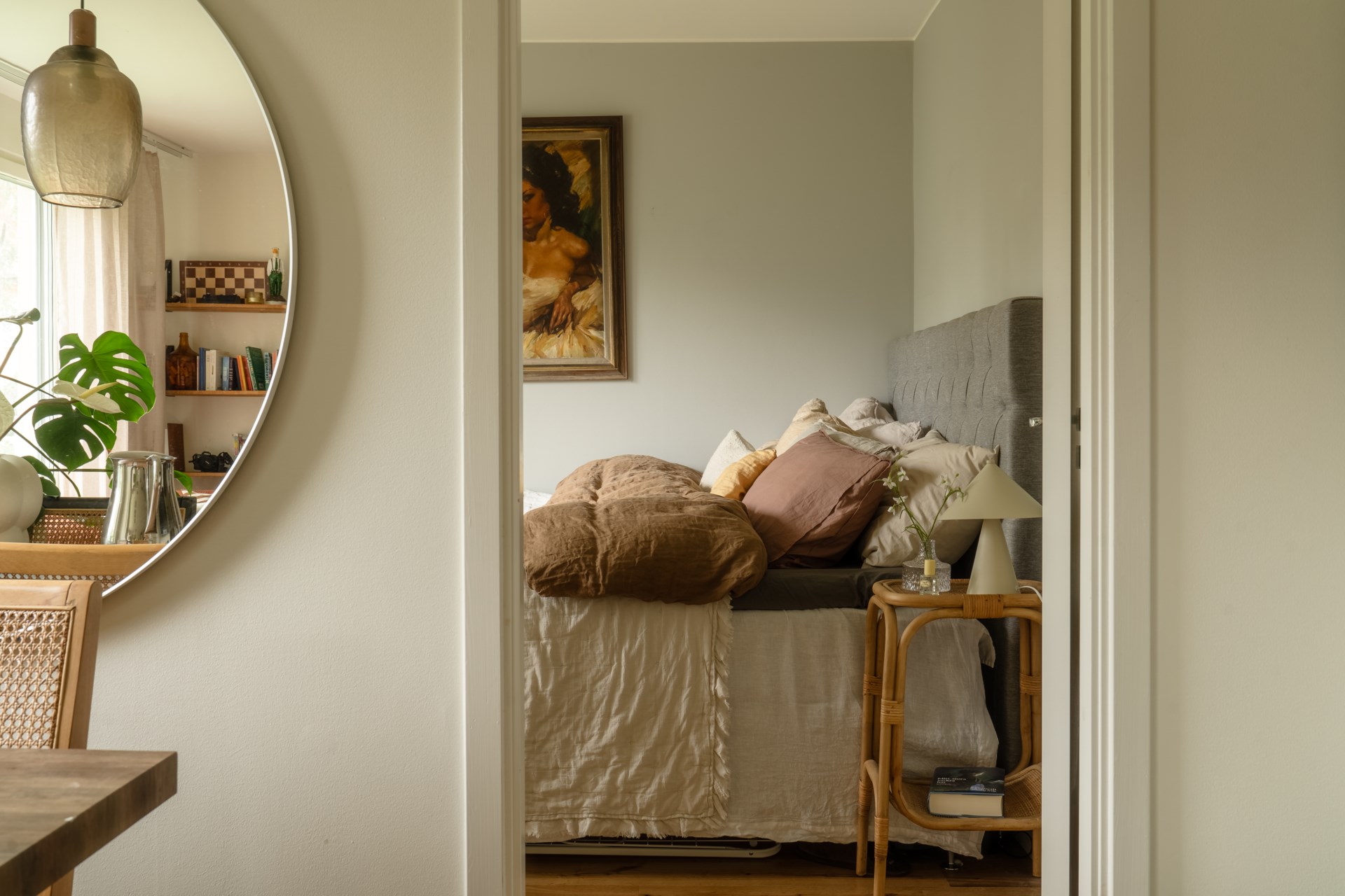 chambre décoration scandinave colorée deux-pièces 46m2