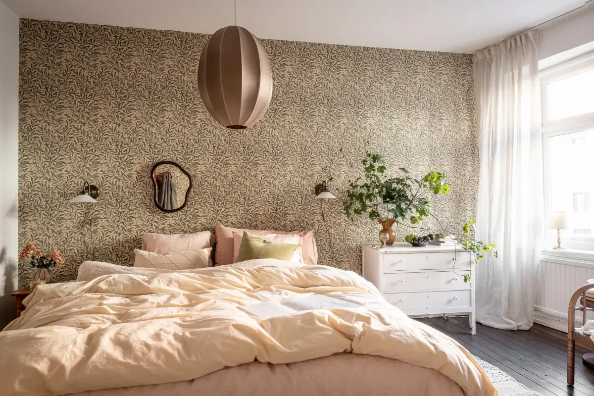 chambre papier-peint William Morris décoration scandinave chambre papier-peint William Morris décoration scandinave