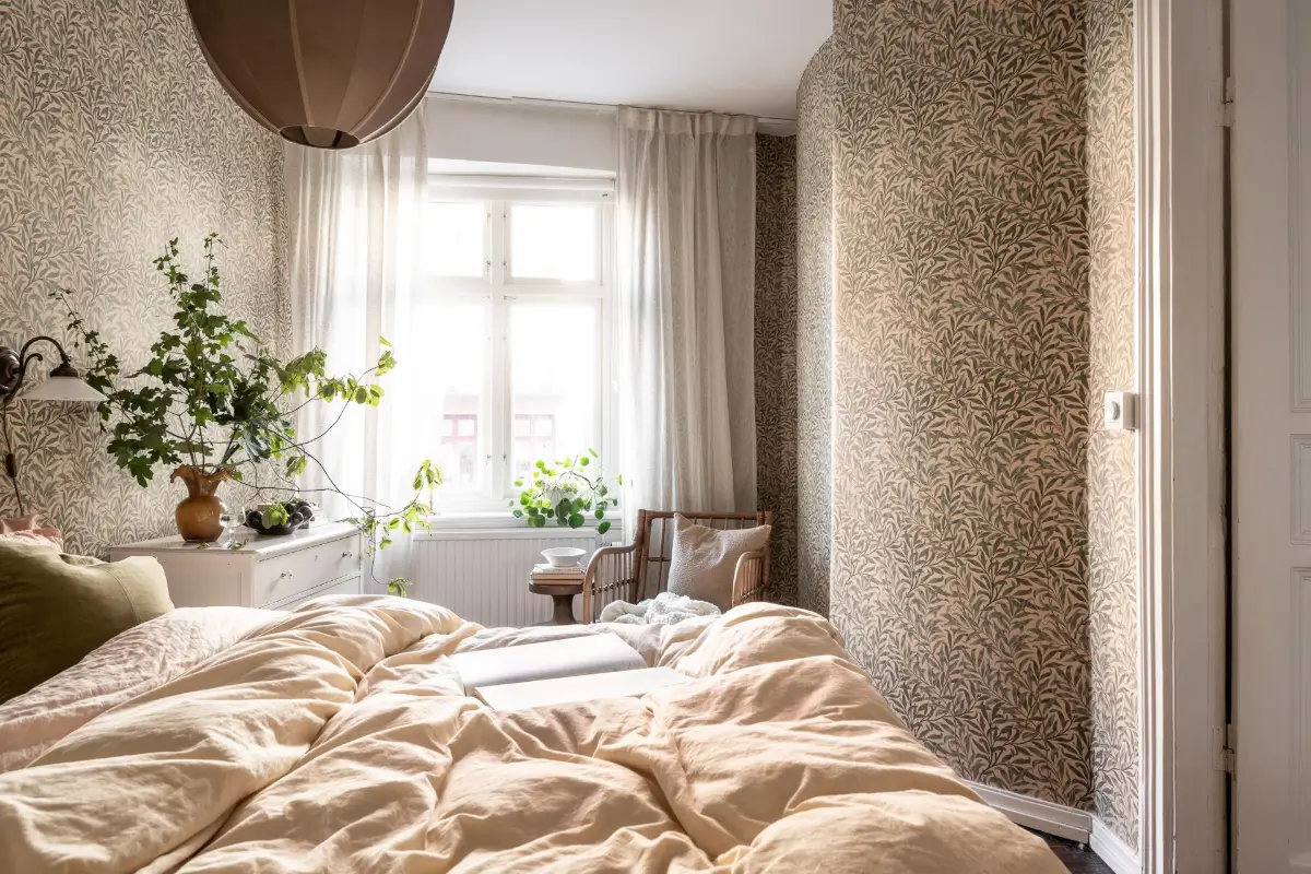 chambre papier-peint William Morris décoration scandinave chambre papier-peint William Morris décoration scandinave