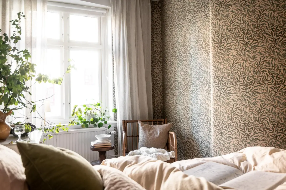 chambre papier-peint William Morris décoration scandinave chambre papier-peint William Morris décoration scandinave