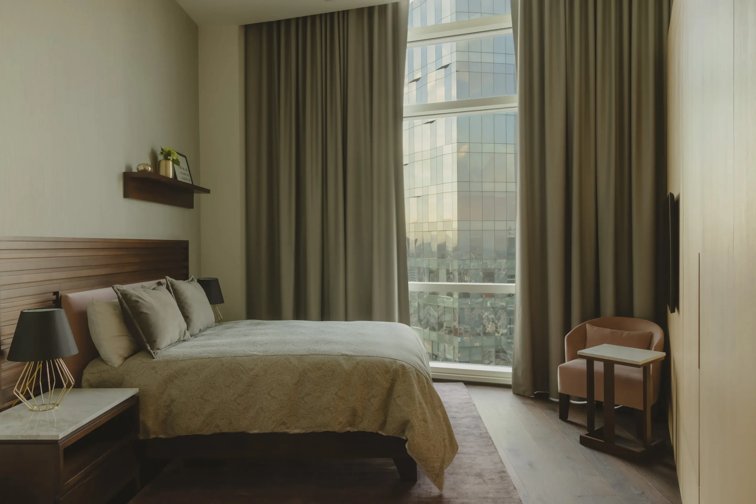 chambre avec baie vitrée appartement Mexico décoration contemporaine chambre avec baie vitrée appartement Mexico décoration contemporaine