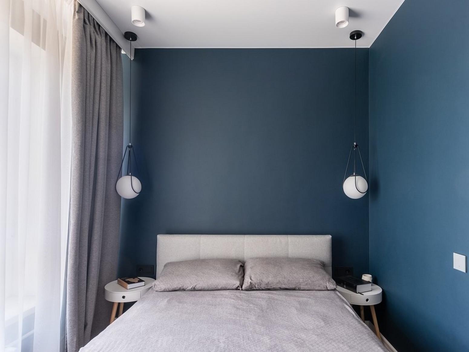 chambre verrière mur bleu appartement moderne 32m2 chambre verrière mur bleu appartement moderne 32m2