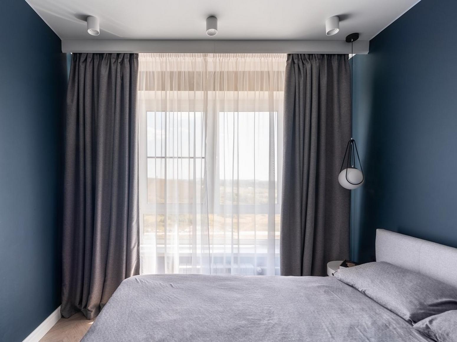 chambre verrière mur bleu appartement moderne 32m2 chambre verrière mur bleu appartement moderne 32m2