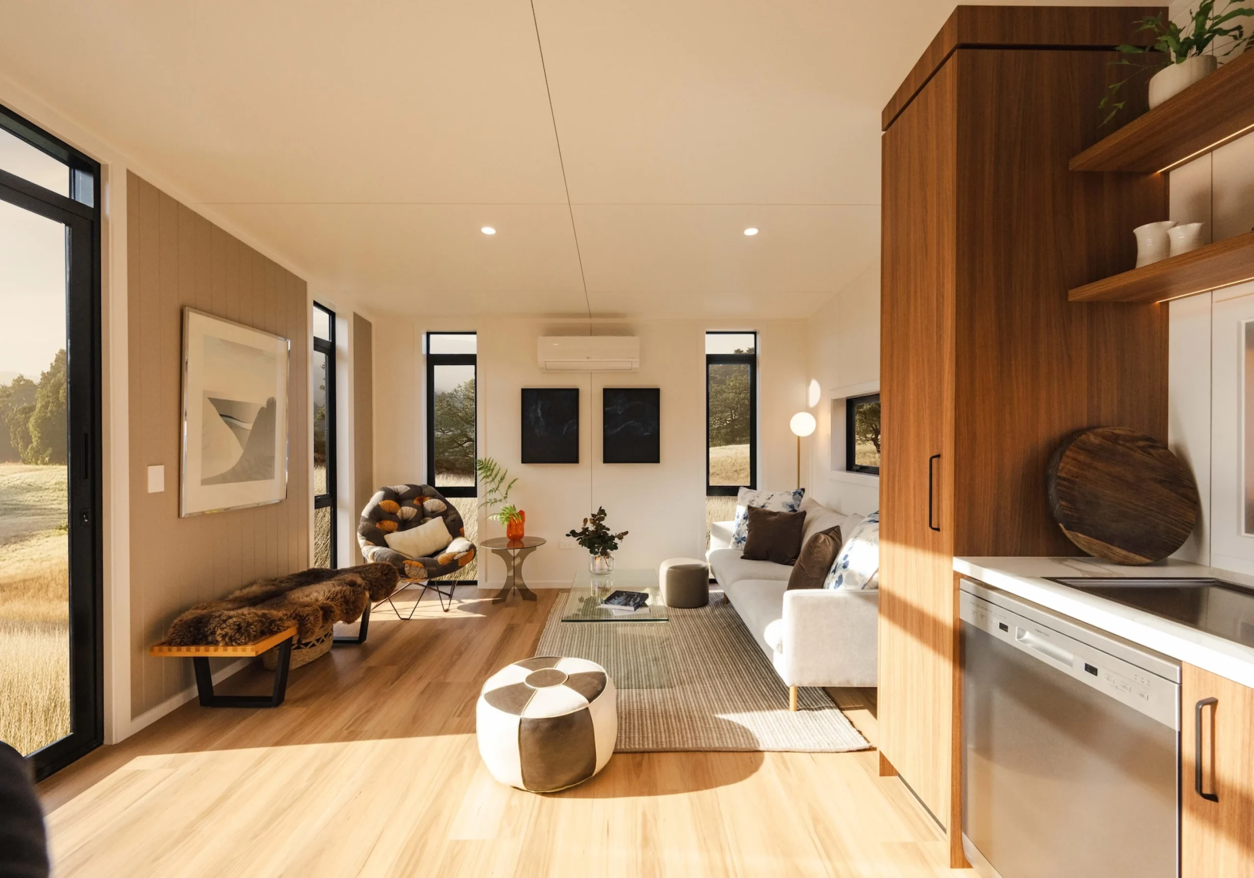 cuisine et salon décoration contemporaine mini maison 48m2 Abel par South Base Tiny Homes cuisine et salon décoration contemporaine mini maison 48m2 Abel par South Base Tiny Homes
