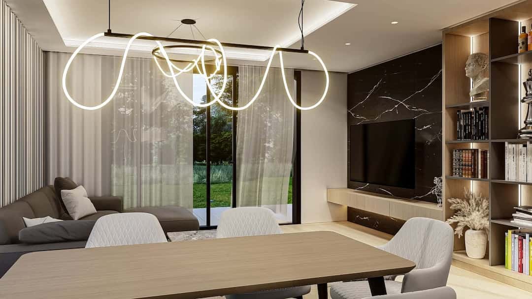 salon décoration contemporaine maison préfabriquée 96m2 Trio de We Modular