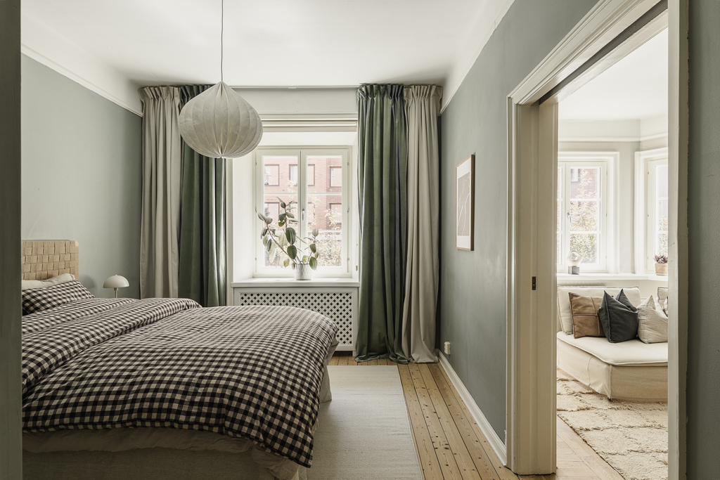 chambre murs verts décoration scandinave