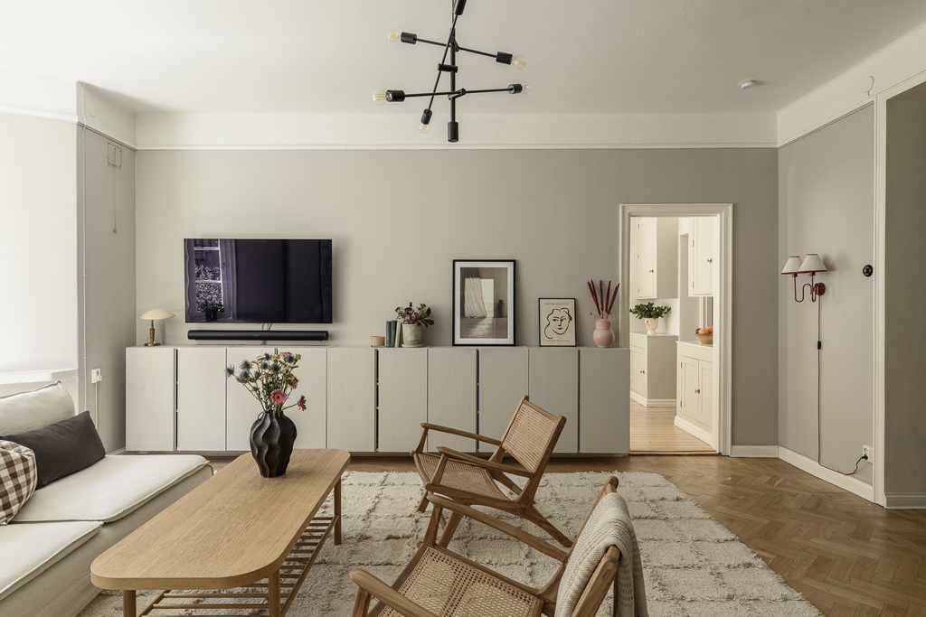 salon beige et bois décoration scandinave