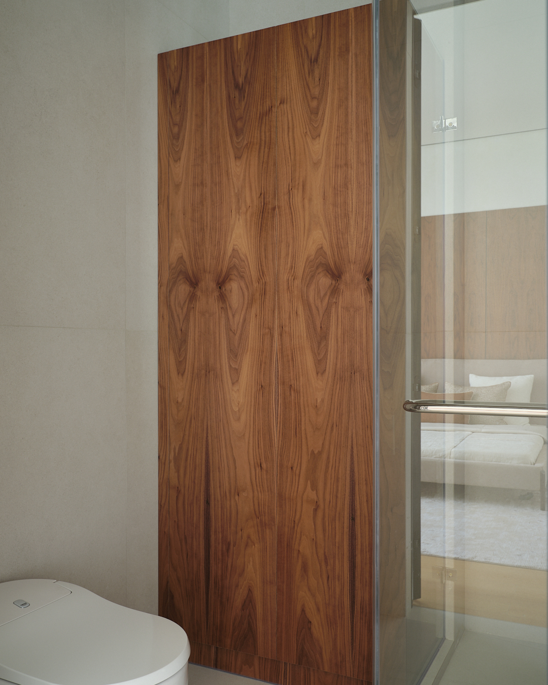 salle de bain design bois et gris pâle