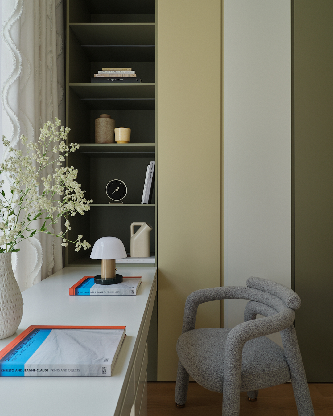 espace bureau dans chambre d'enfant lits superposés décoration contemporaine 