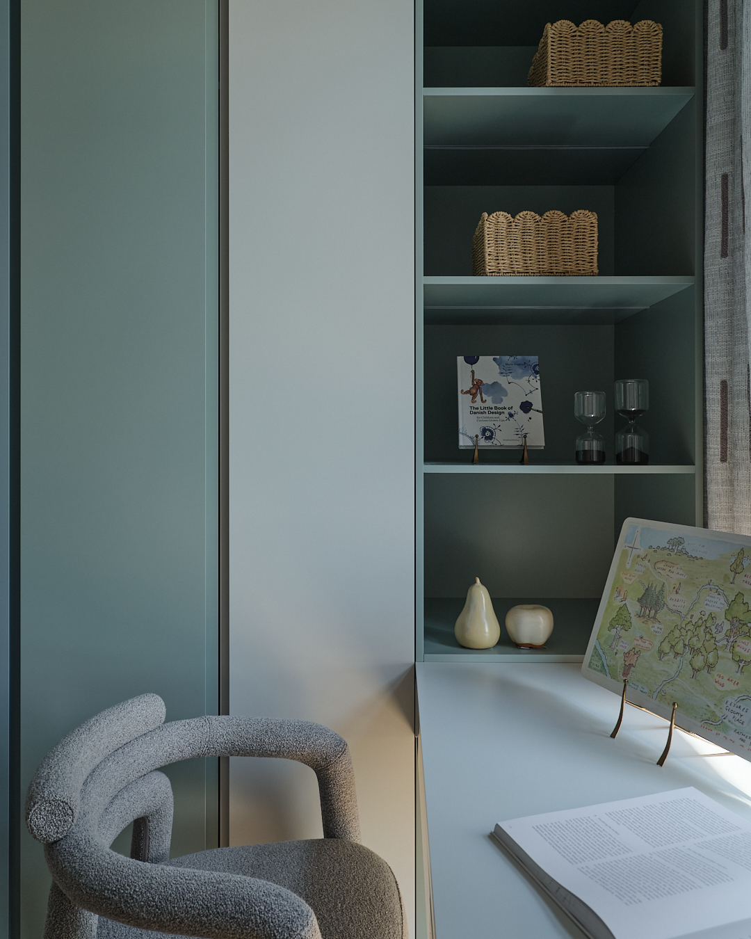 espace bureau dans chambre d'enfant lits superposés décoration contemporaine 