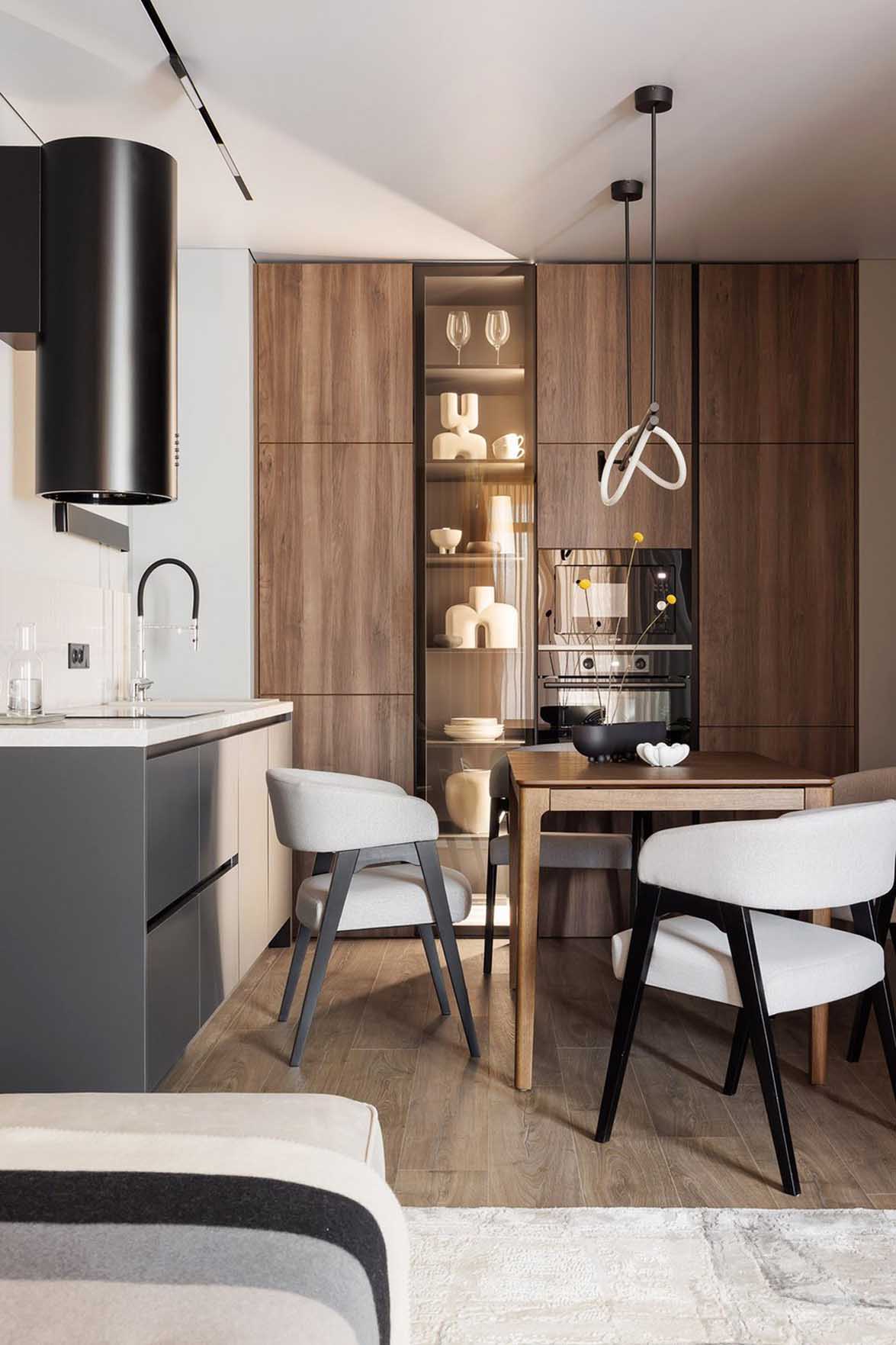 cuisine noyer appartement 40m2 décoration contemporaine