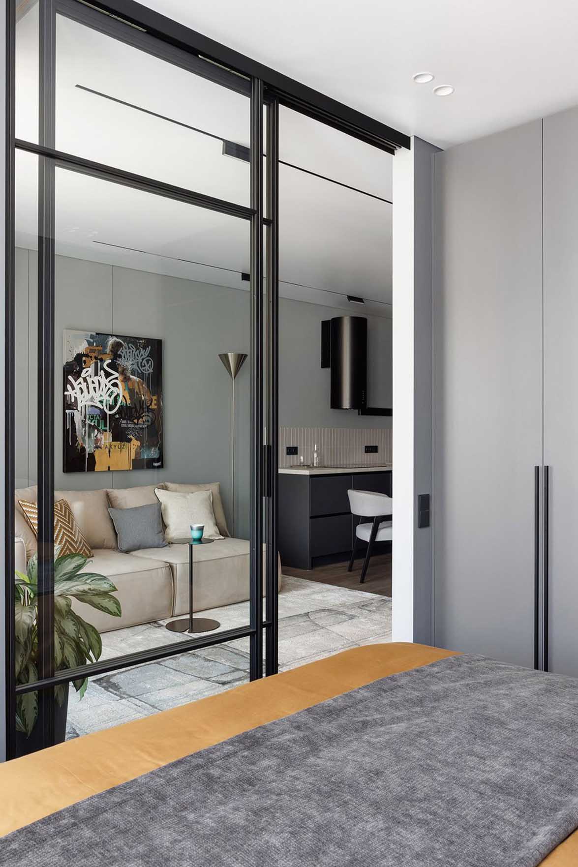 chambre et salon avec verrière appartement 40m2 décoration contemporaine