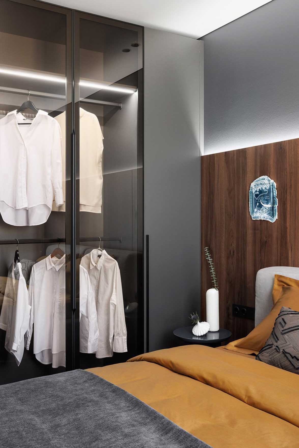 chambre avec dressing vitré appartement 40m2 décoration contemporaine