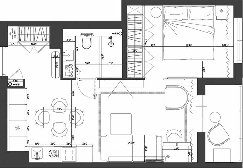 plan appartement 40m2 décoration contemporaine