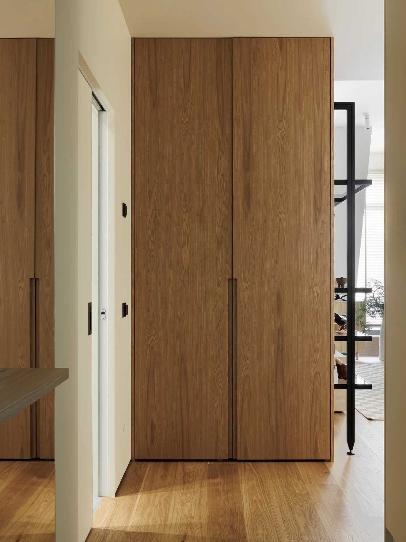 entrée appartement 52m2 décoration contemporaine avec placard bois