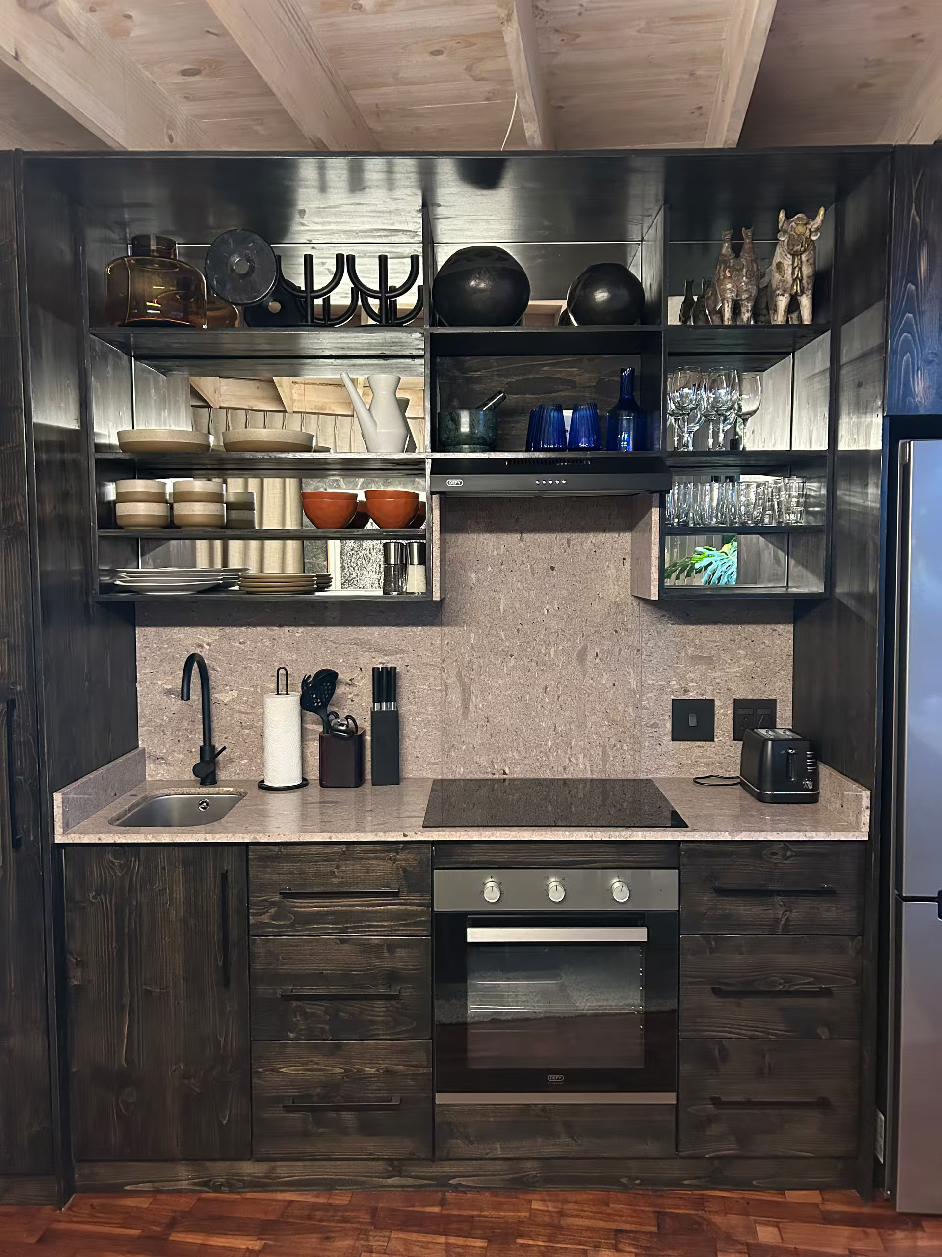 kitchen under mezzanine spacious designer duplex studio contemporay decor in Cape Town