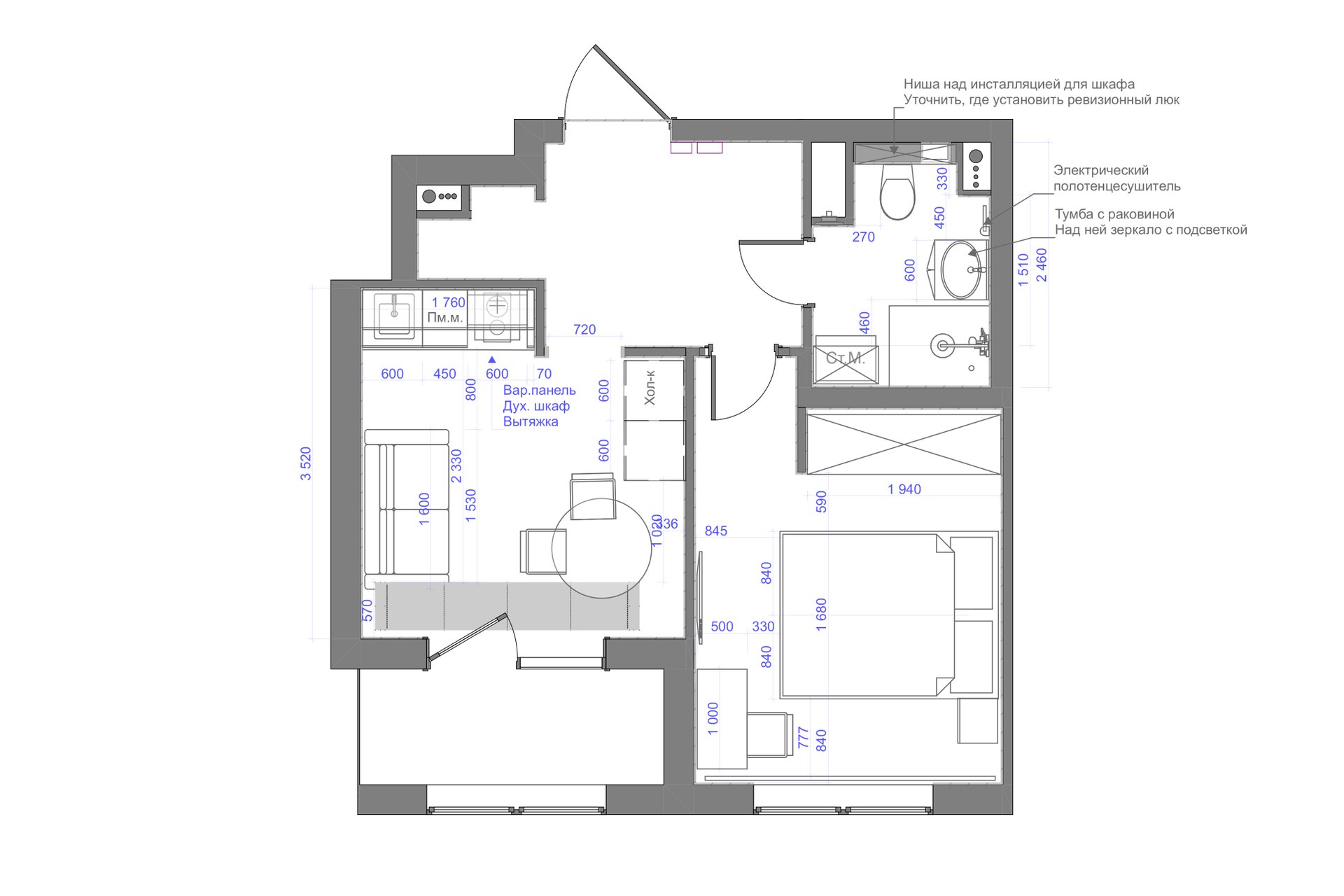 plan deux-pièces 35m2