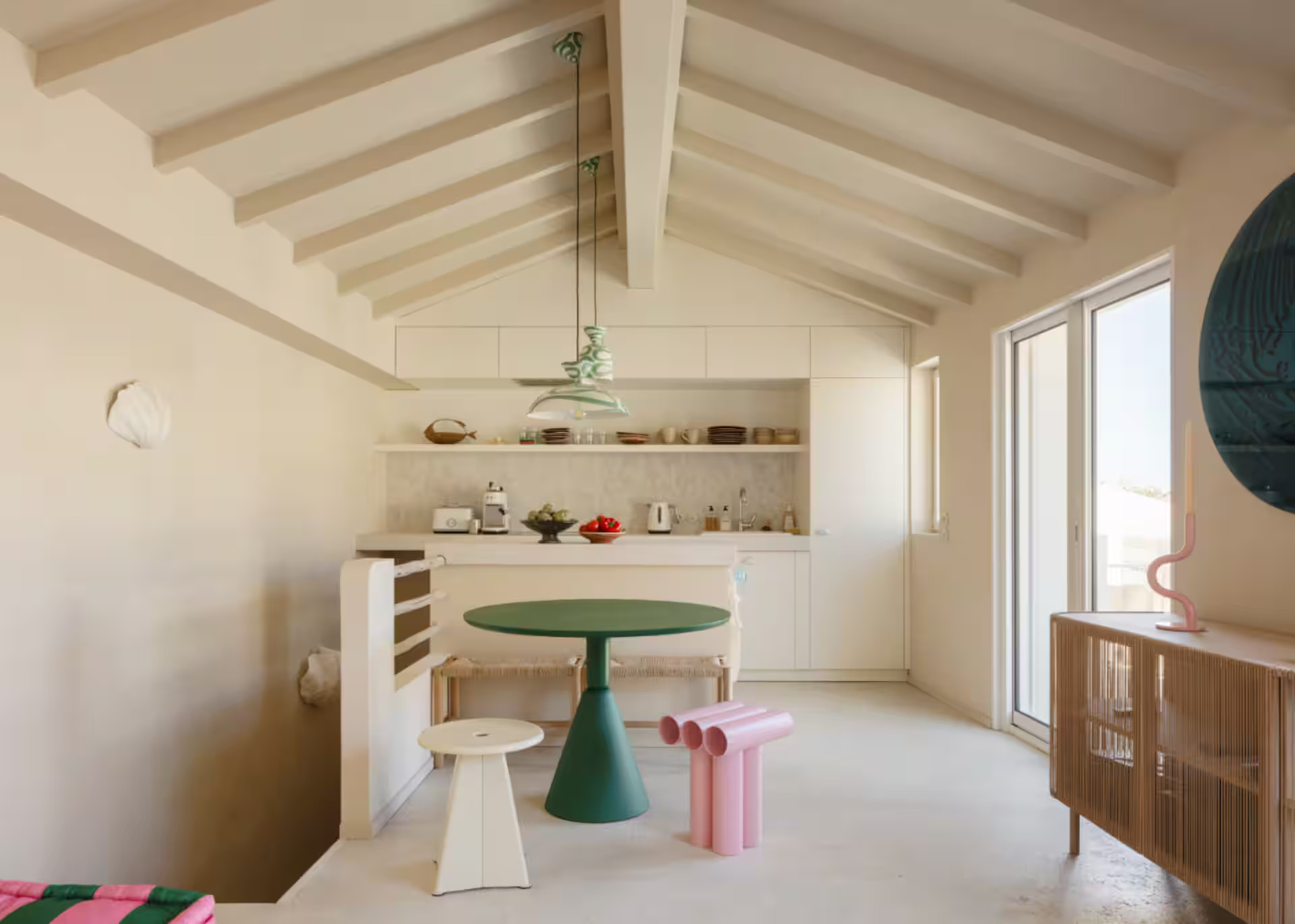 attic dining room and kitchen designer decor small house in Les Goudes Marseille for holydays
