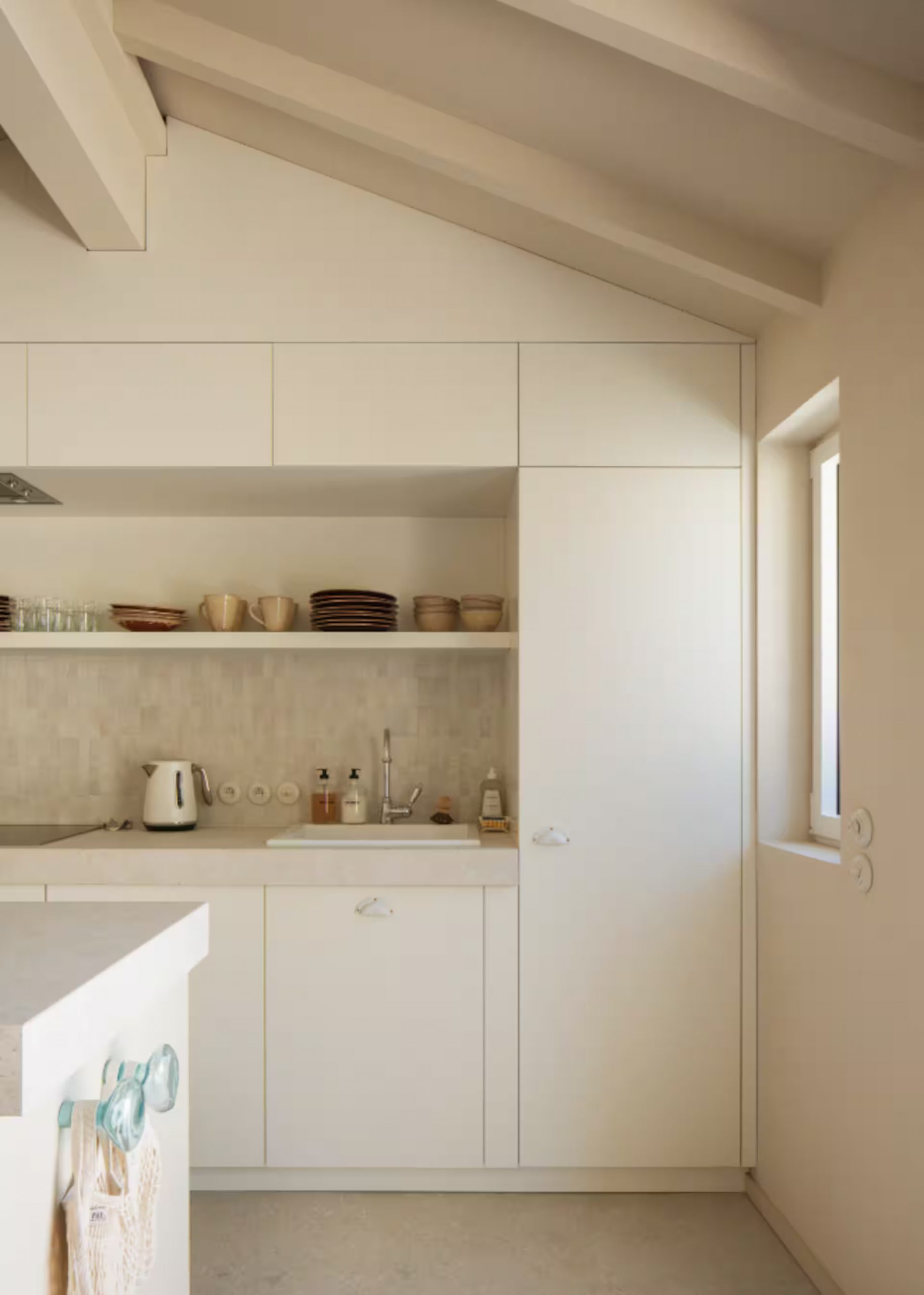 attic beige kitchen designer decor small house in Les Goudes Marseille for holydays
