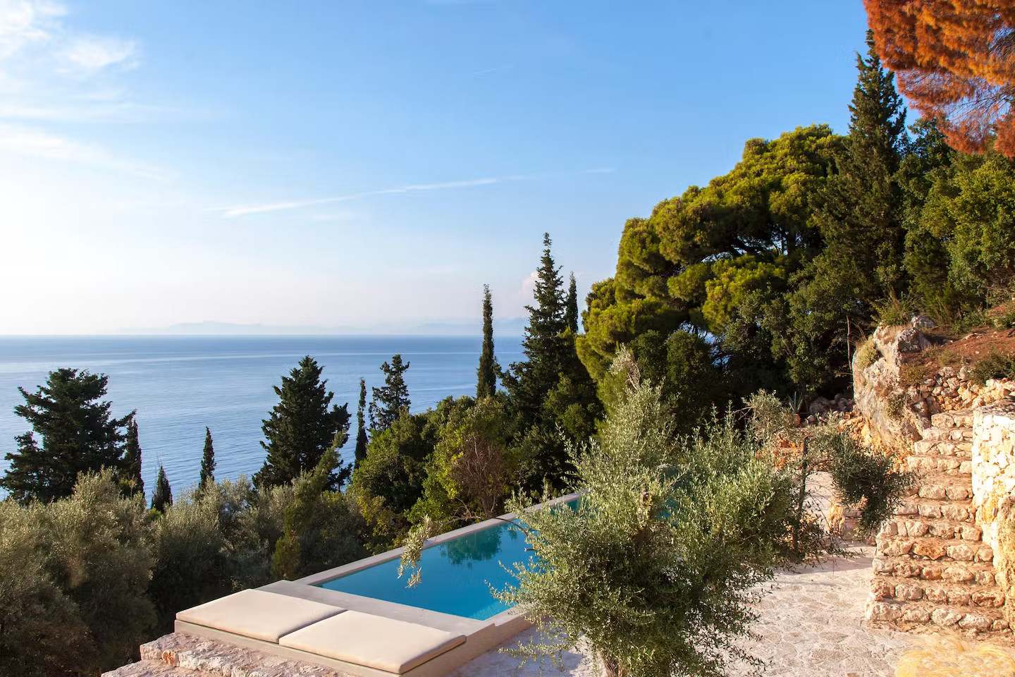 terrasse vue mer maison avec piscine Grèce Agios Nikitas île de Lefkada