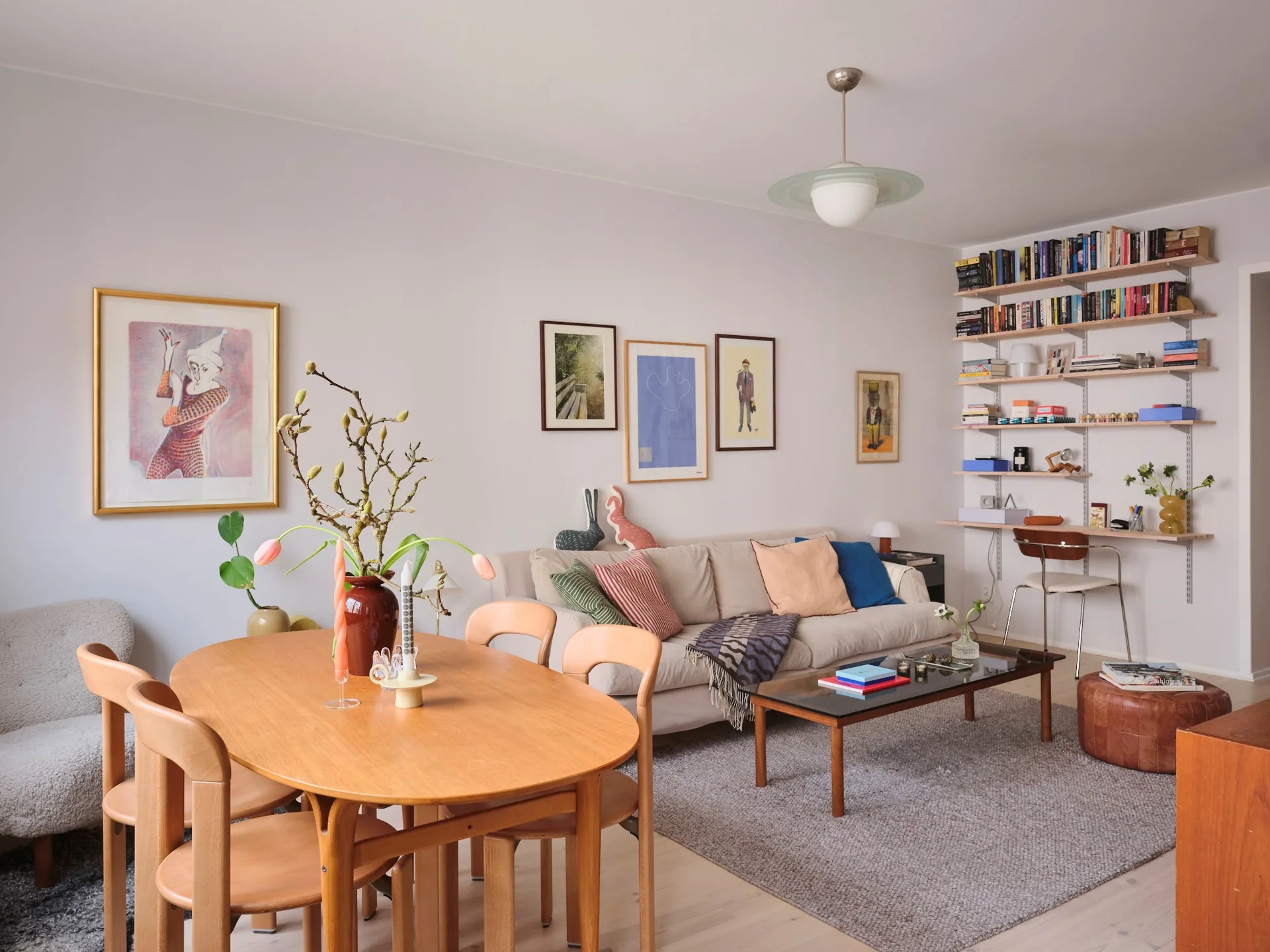 dining room and vintage living room colourful 54m2 Scandinavian-style flat