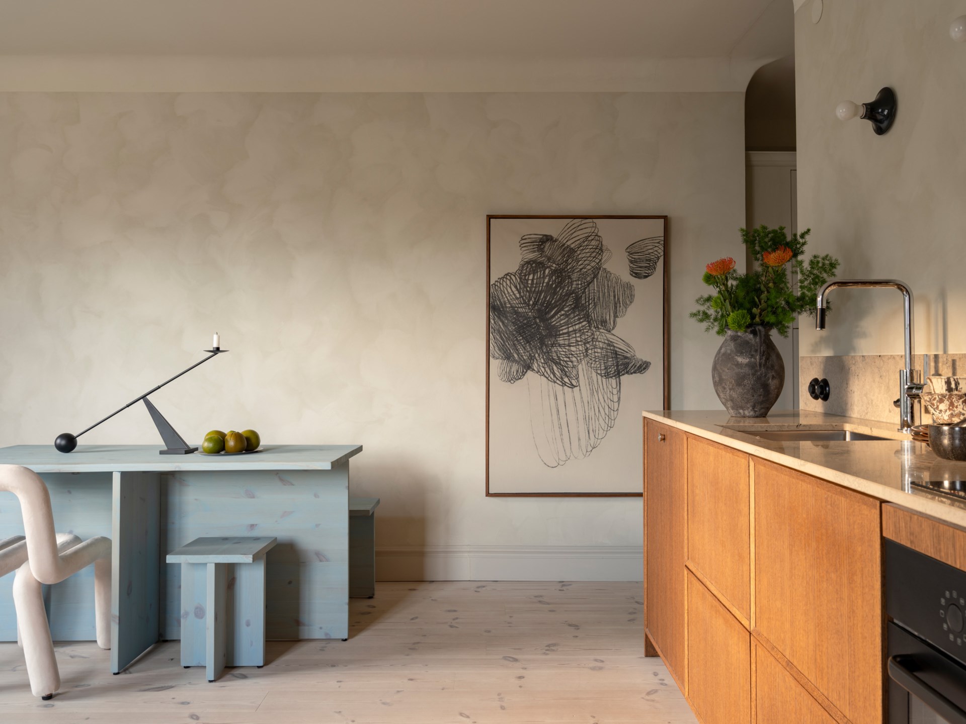 salle à manger et cuisine appartement deux-pièces de 46m2 décoration scandinave