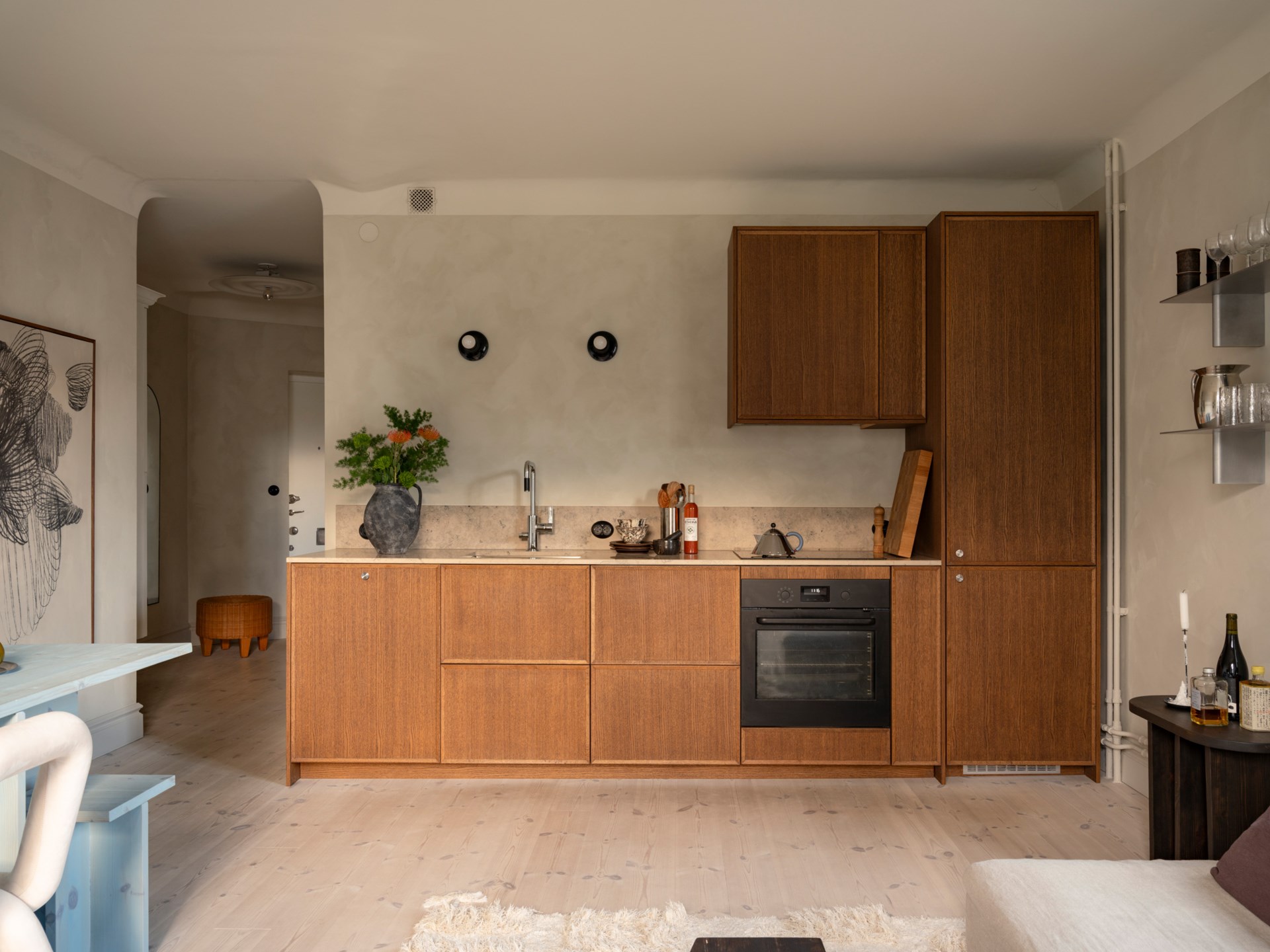 salon et cuisine appartement deux-pièces de 46m2 décoration scandinave