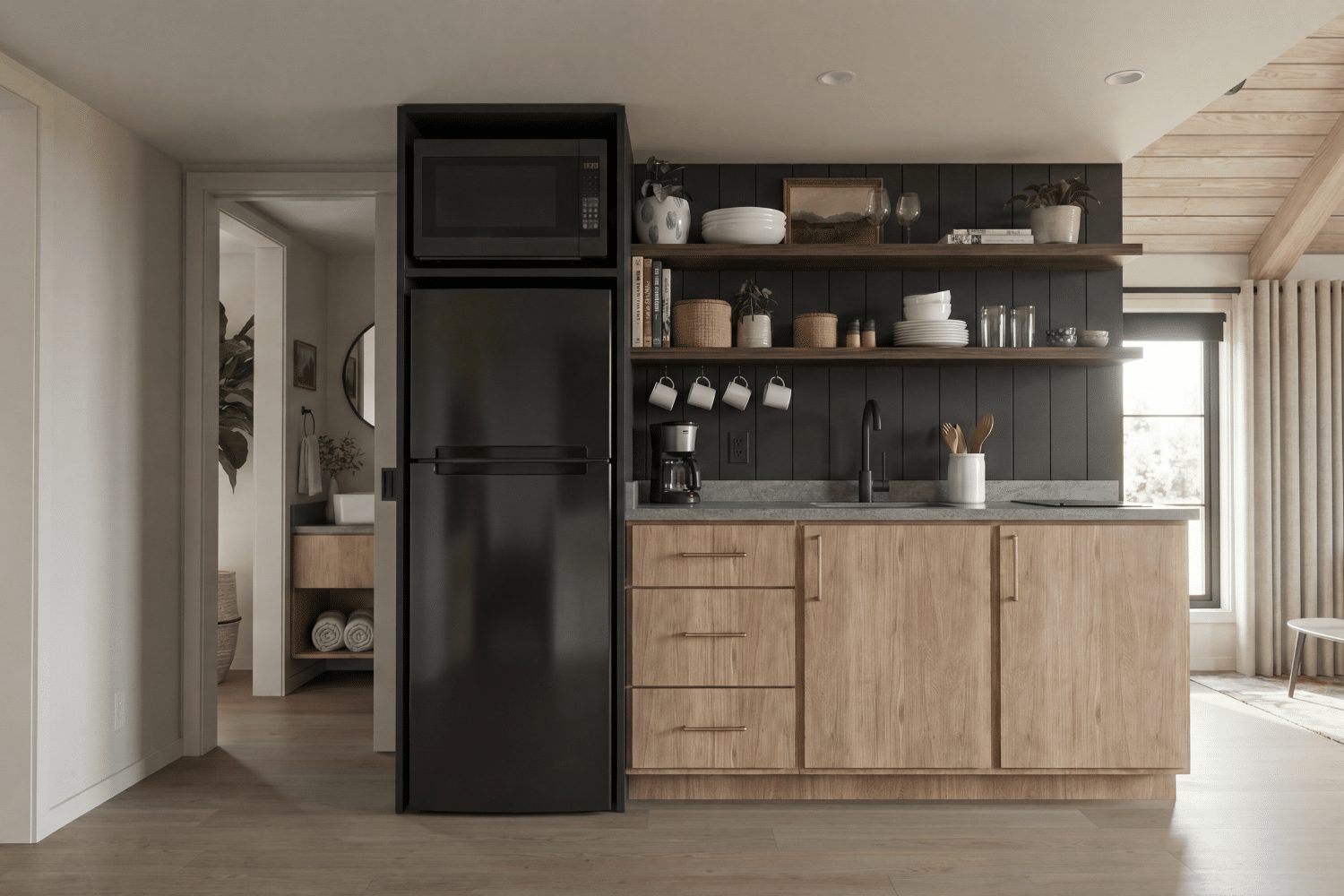 petite cuisine bois et noir The Kodiak par Zook Cabins