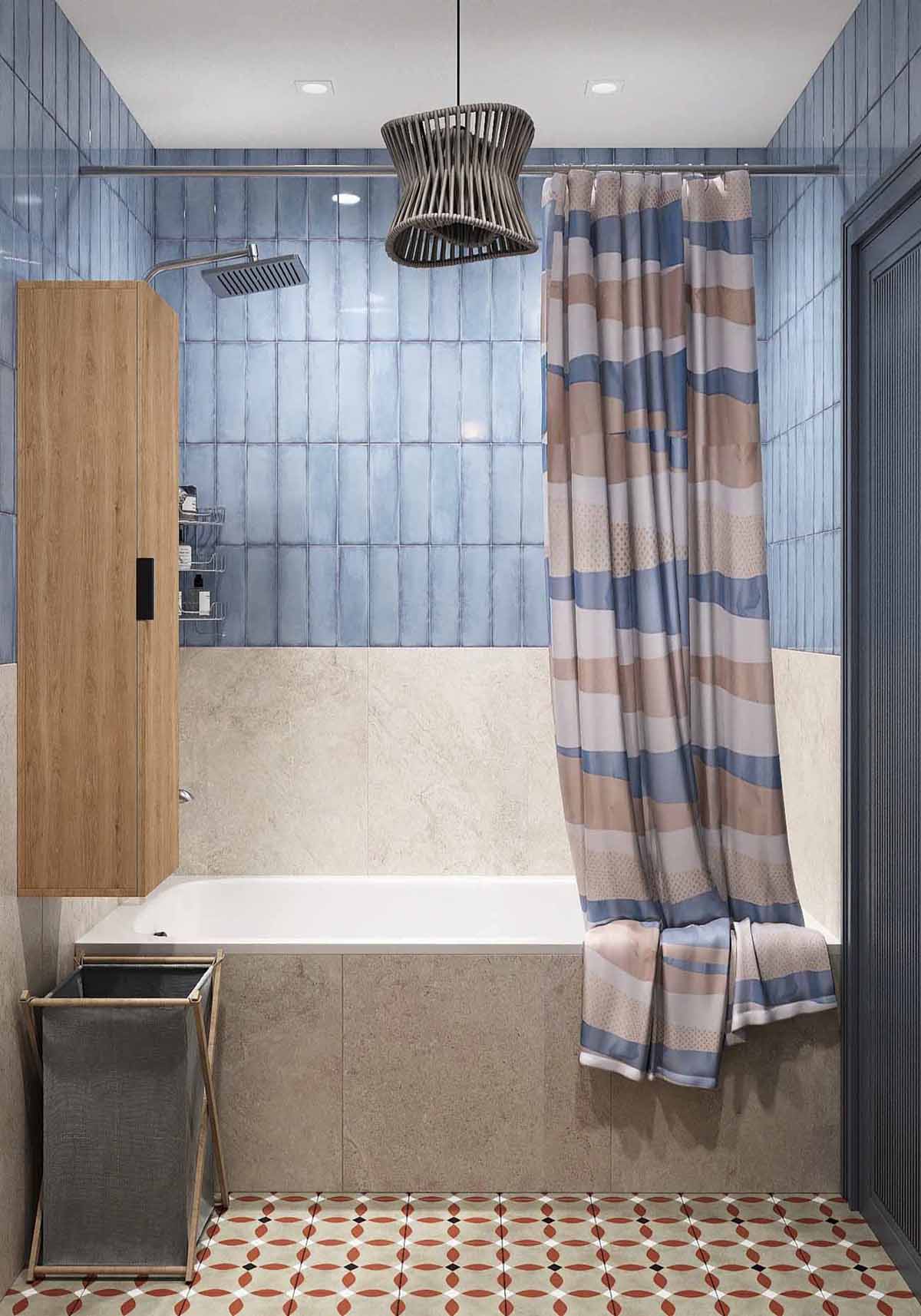 salle de bain bleu sol carreaux de ciment petit appartement 54m2 pour 4 salle de bain bleu sol carreaux de ciment petit appartement 54m2 pour 4