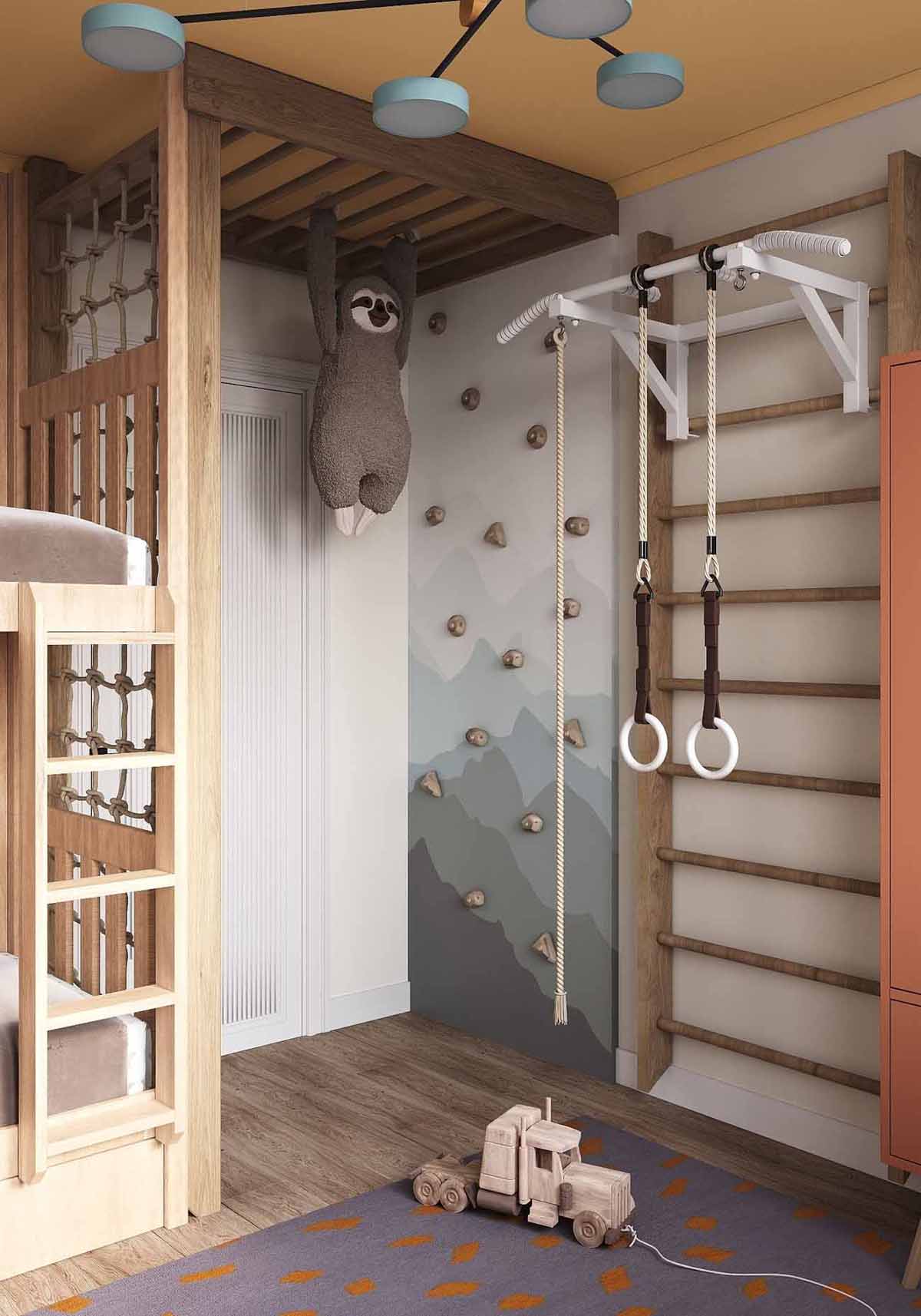 chambre enfant avec mur escalade décoration contemporaine petit appartement 54m2 pour 4 chambre enfant avec mur escalade décoration contemporaine petit appartement 54m2 pour 4