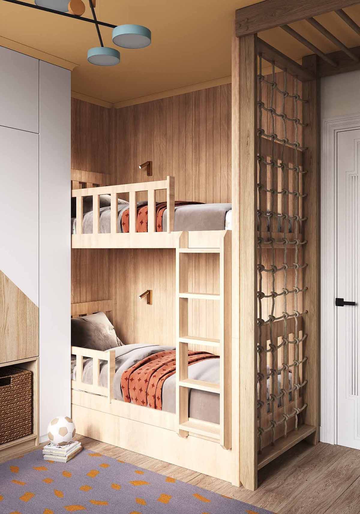 chambre enfant avec lits superposés décoration contemporaine petit appartement 54m2 pour 4 chambre enfant avec lits superposés décoration contemporaine petit appartement 54m2 pour 4