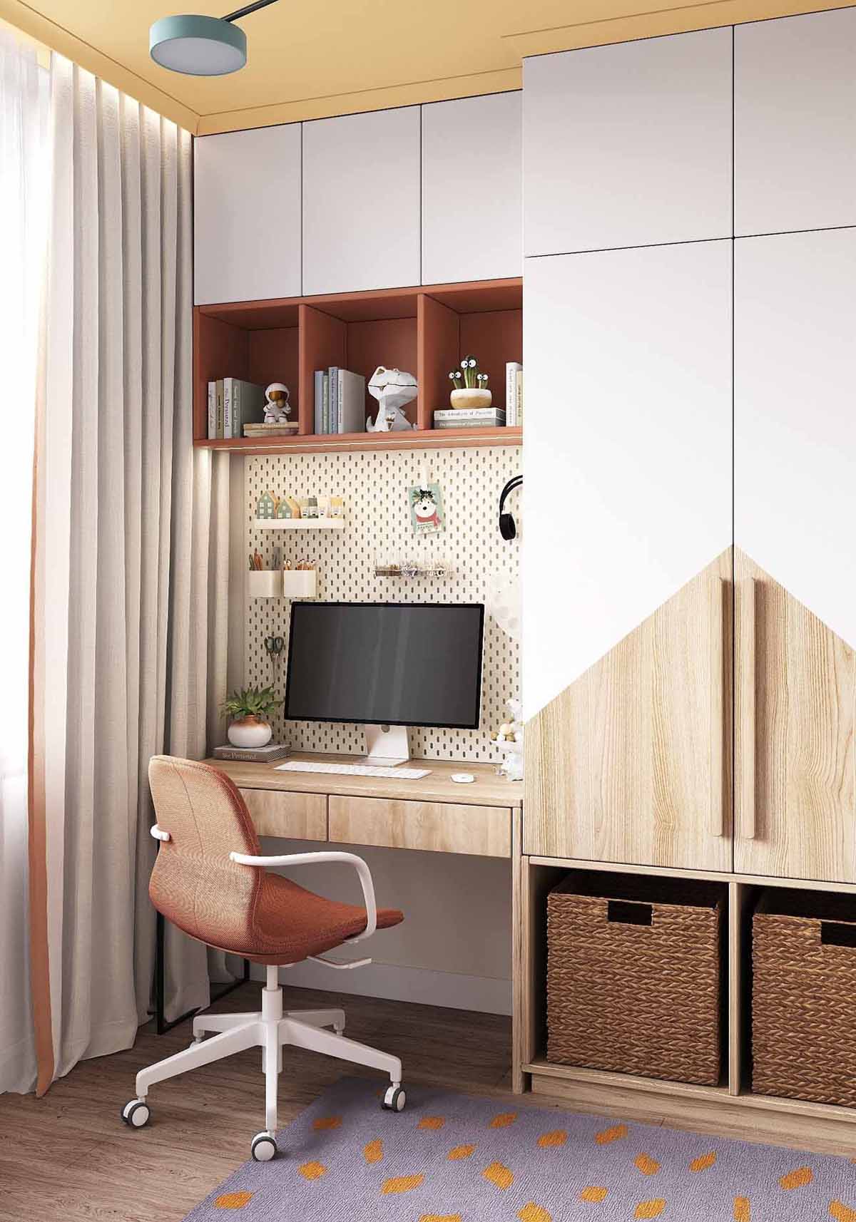 chambre enfant avec espace bureau décoration contemporaine petit appartement 54m2 pour 4 chambre enfant avec espace bureau décoration contemporaine petit appartement 54m2 pour 4