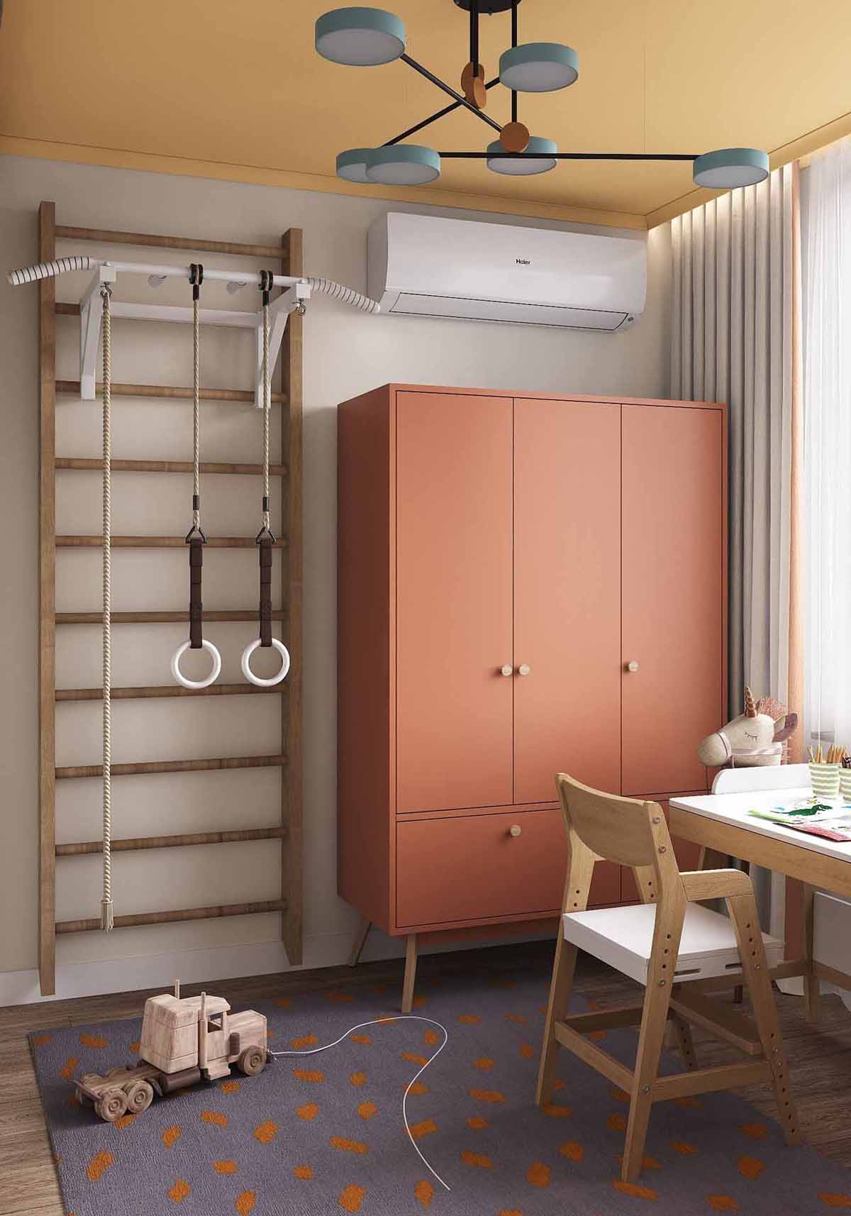chambre enfant avec espace bureau et agrès décoration contemporaine petit appartement 54m2 pour 4 chambre enfant avec espace bureau et agrès décoration contemporaine petit appartement 54m2 pour 4
