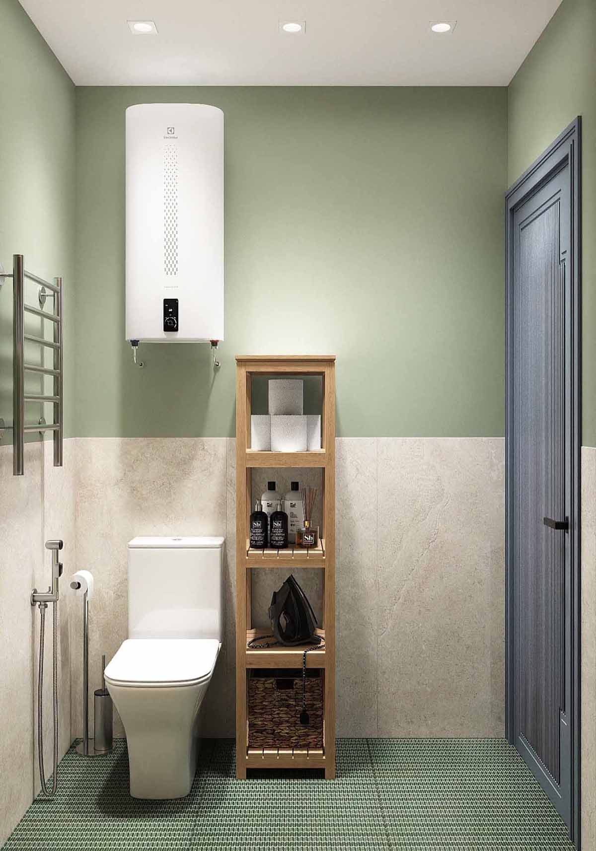 salle d salle d'eau verte décoration contemporaine petit appartement 54m2 pour 4