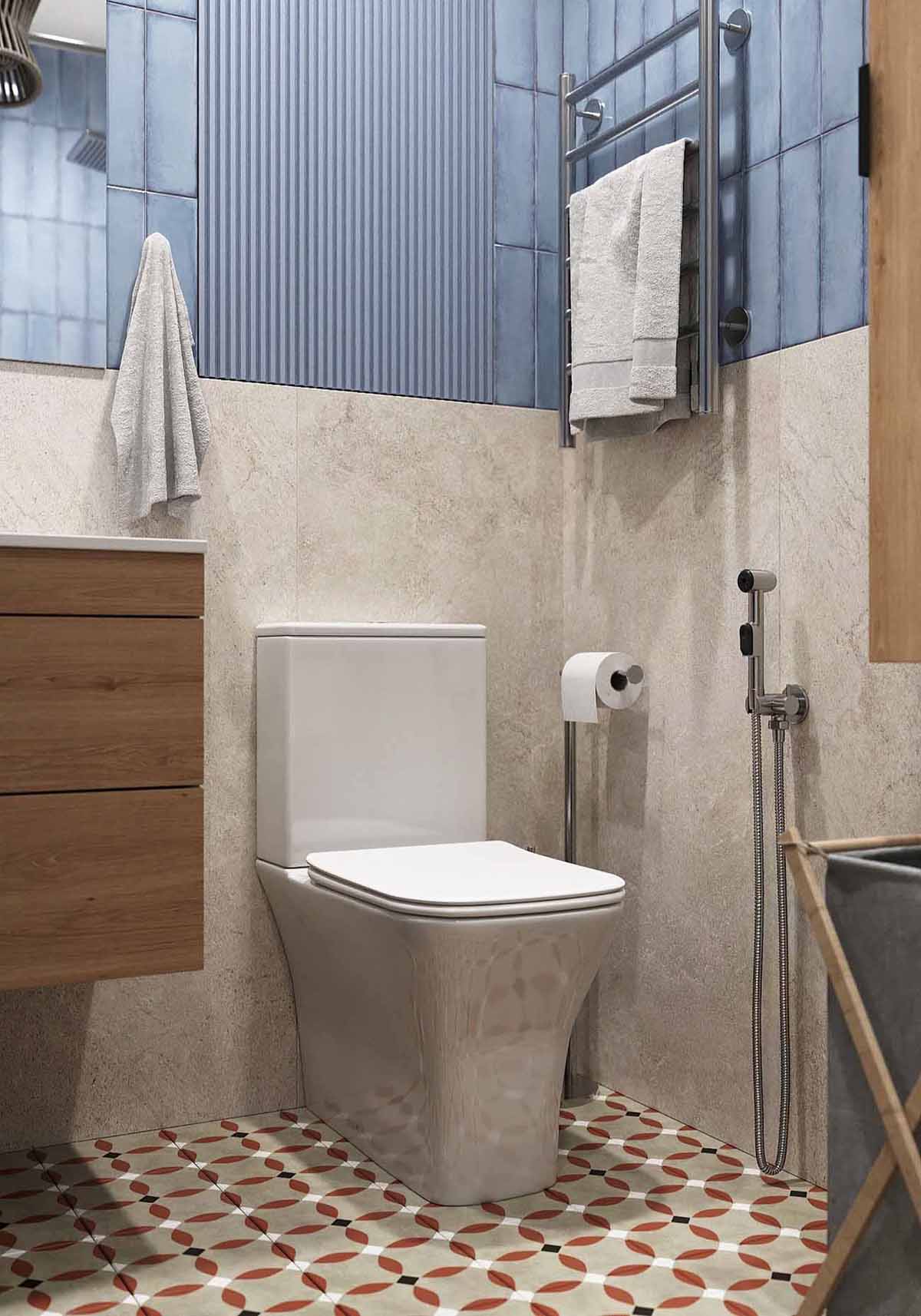 salle de bain bleu sol carreaux de ciment petit appartement 54m2 pour 4 salle de bain bleu sol carreaux de ciment petit appartement 54m2 pour 4