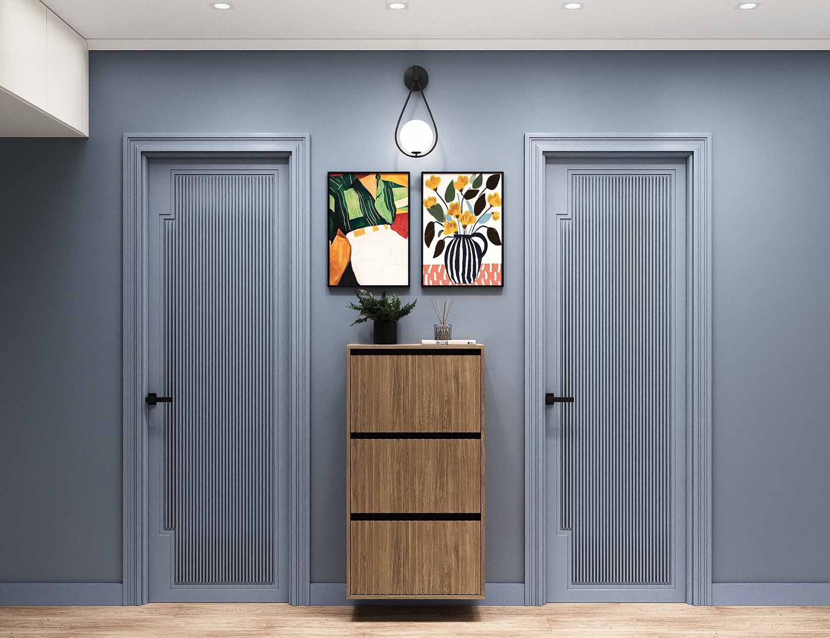 entrée murs bleus petit appartement 54m2 pour 4 entrée murs bleus petit appartement 54m2 pour 4