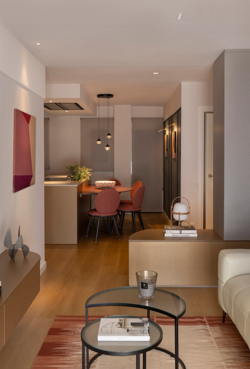 cuisine et salon décoration contemporaine appartement rénové 70m2